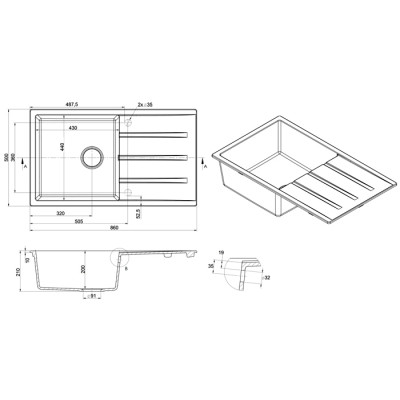 Кухонная мойка Fabiano Classic 86x50 XL Titanium