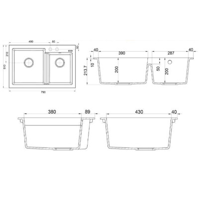 Кухонная мойка Fabiano Quadro 79x51x2 Grey Metallic