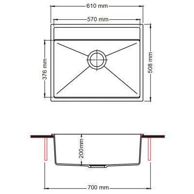 Кухонная мойка Fabiano Quadro 61x51 Antracit