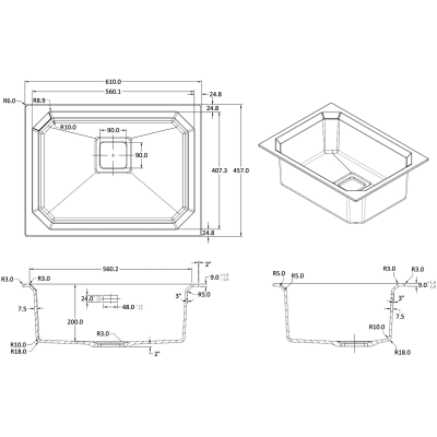 Кухонная мойка Fabiano Crystal 61x46 Antracit