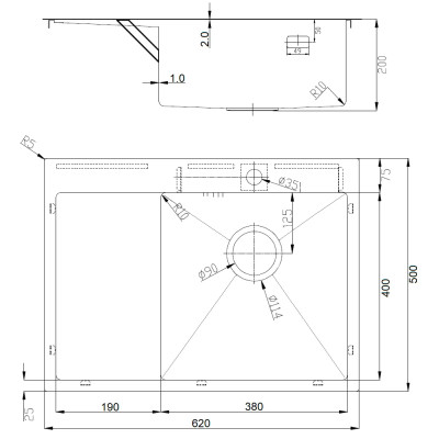Кухонна мийка Fabiano BR 62x50 Right матове полірування