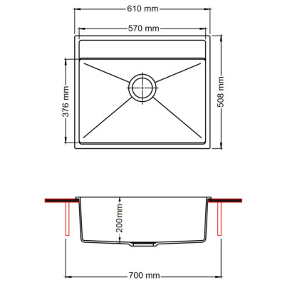Кухонна мийка Fabiano Quadro 61x51 Titanium