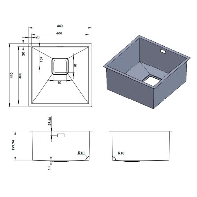 Кухонна мийка Fabiano Quadro Quadro 44 Celldecor Nano Graphite