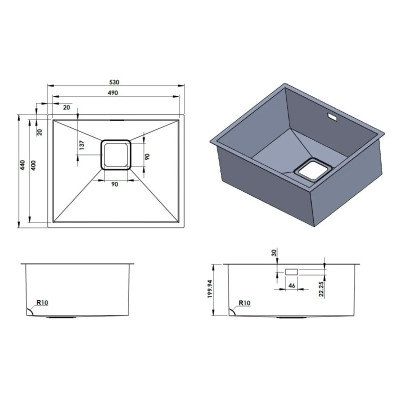 Кухонная мойка Fabiano Quadro 53 Celldecor Nano Gold
