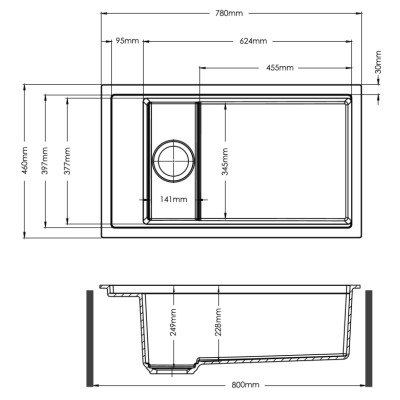 Гранітна мийка Fabiano Navio Center 78 Antracit
