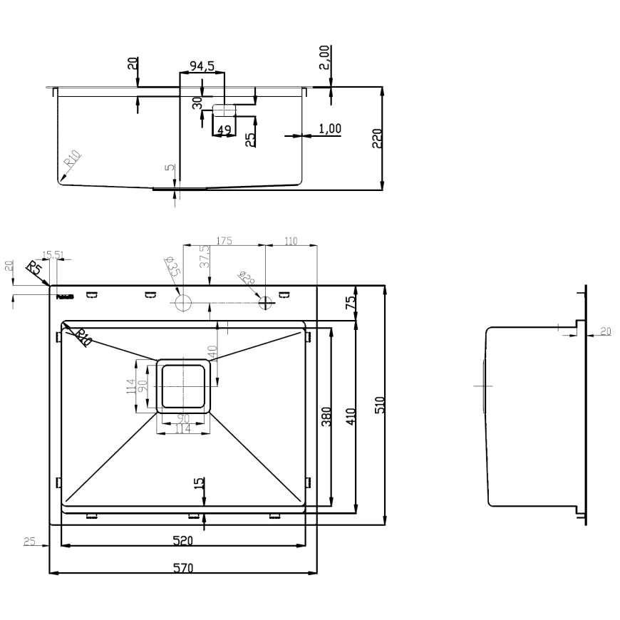 Кухонна мийка Fabiano TOP Center 57 Celldecor Nano Graphite