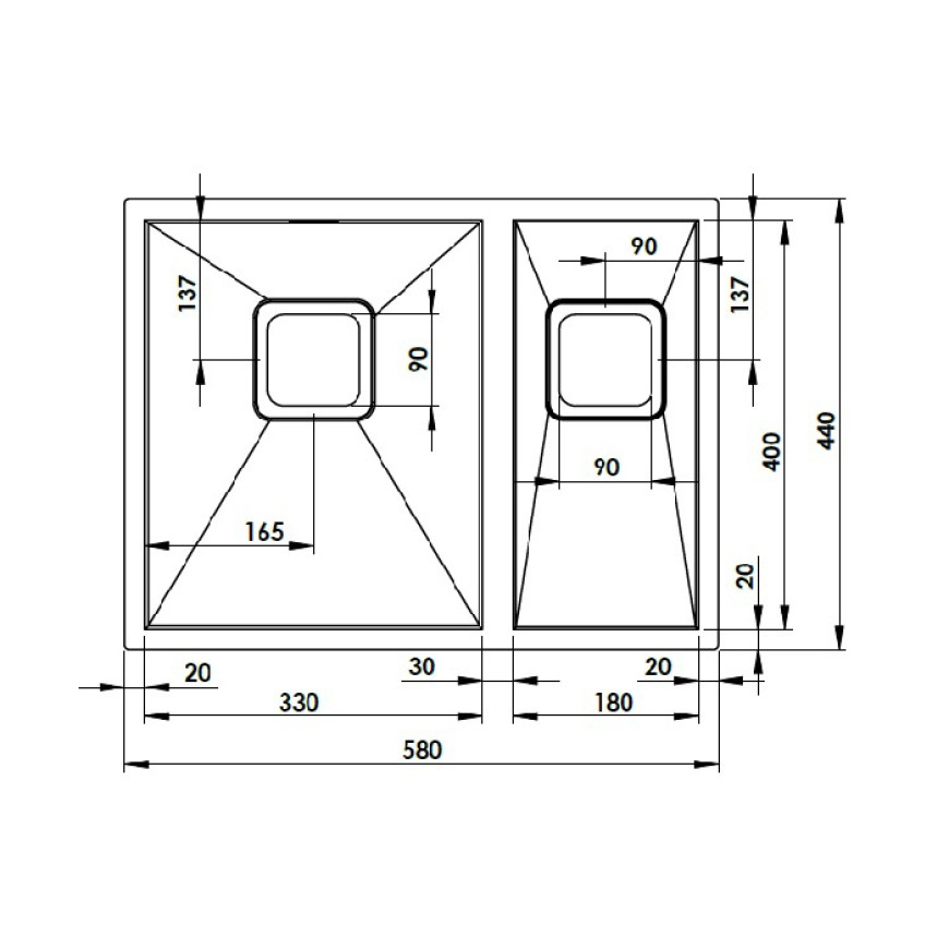 Кухонна мийка Fabiano Quadro 58 R10 (580x440) L 1,20 мм