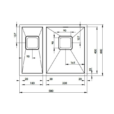 Кухонна мийка Fabiano Quadro 58 R10 (580x440) R 1,20 мм