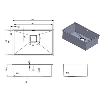 Кухонна мийка Fabiano Quadro 68 R10 (680x440) 1,20 мм