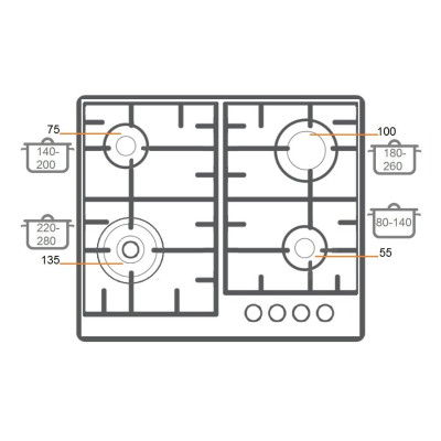 Газовая варочная поверхность Fabiano FHG-R 27-44 VGH-T Burgundy