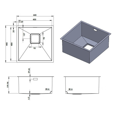 Кухонна мийка Fabiano Quadro 44 R10 (440x440) 1,20 мм